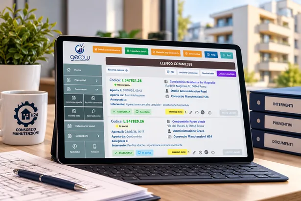 Tablet con il programma di gestione degli interventi del Consorzio